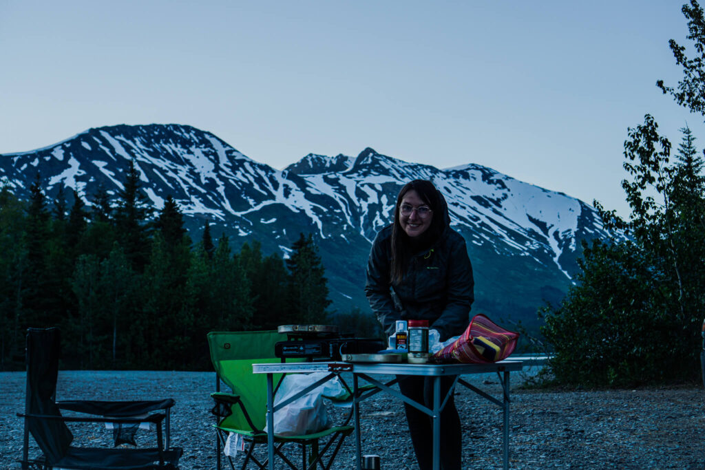 Camping sauvage à Moose Path en train de cuisiner